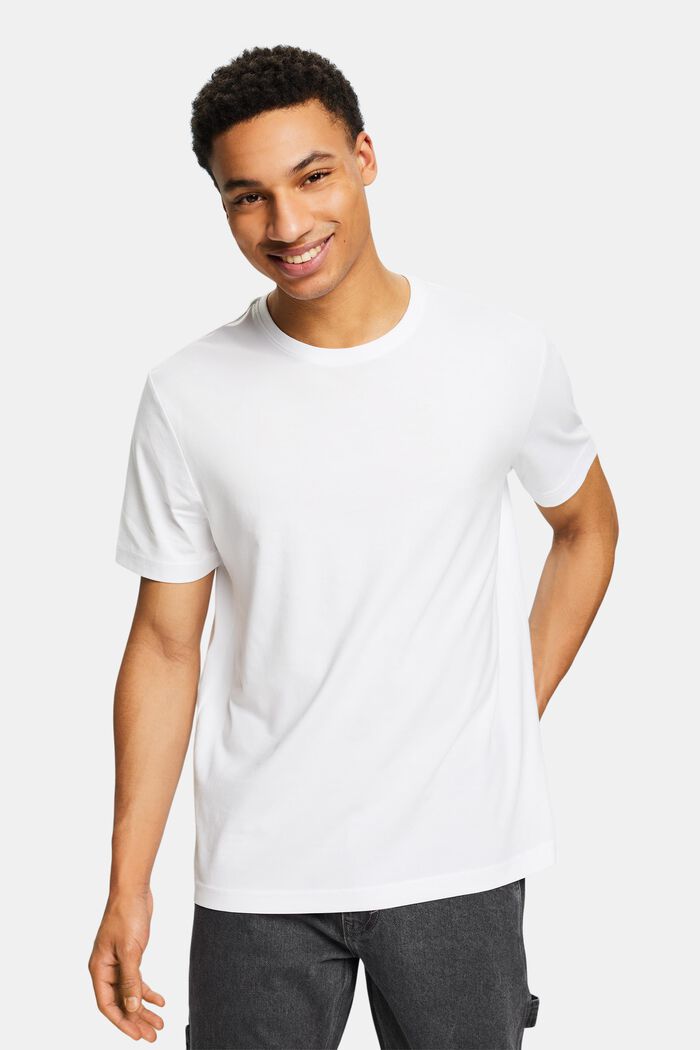 T-shirt i pimabomull av jersey med rund ringning, WHITE, detail image number 0