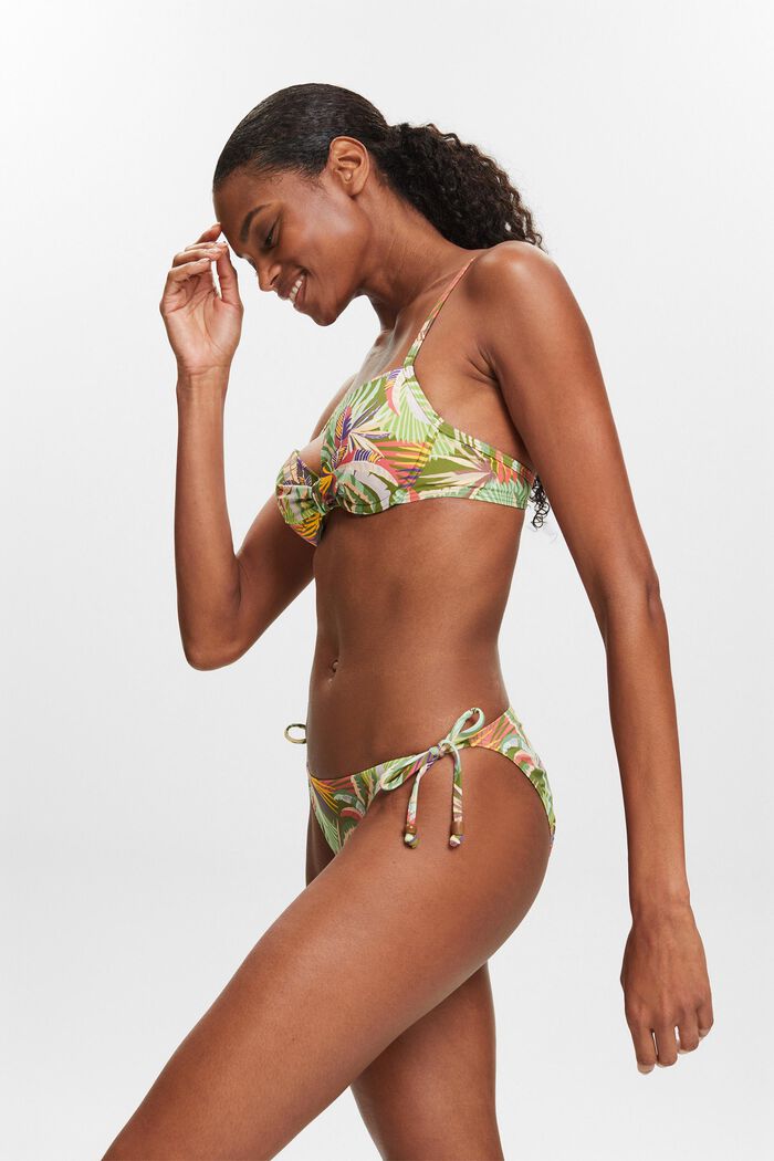 Mönstrad bikiniunderdel med knytning i sidorna, DARK GREEN, detail image number 4