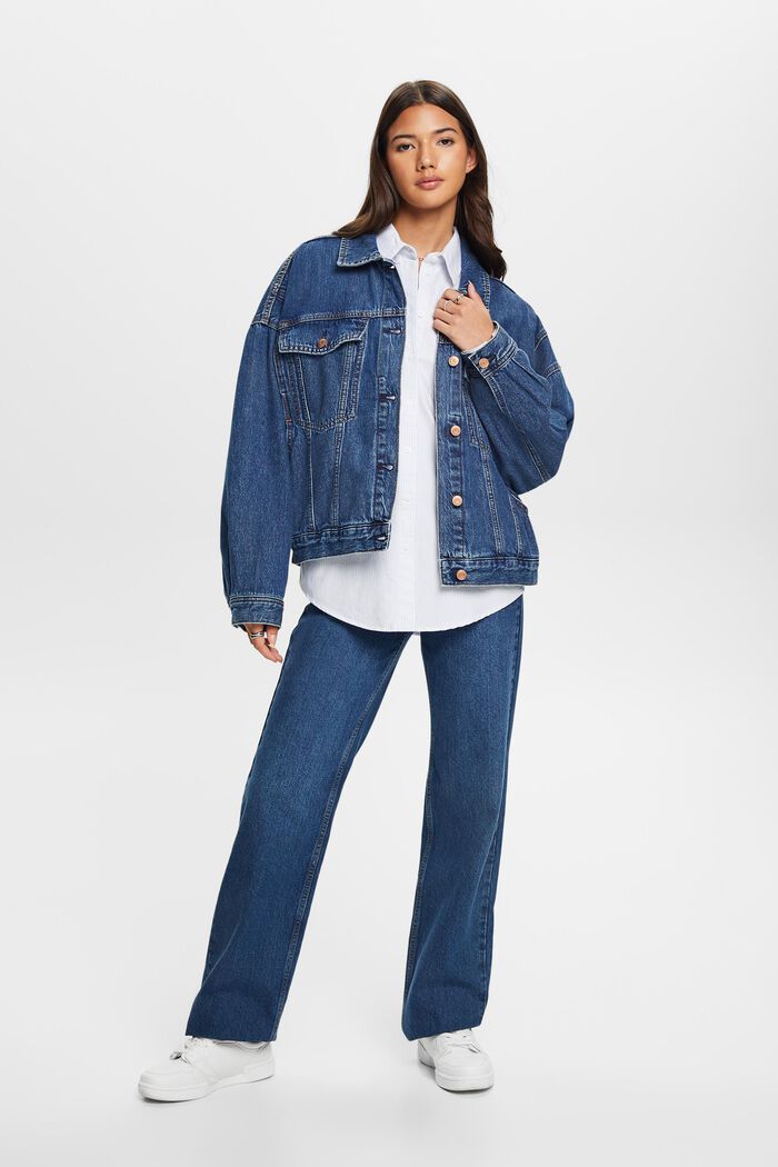 Oversize-jeansjacka, 100% bomull, BLUE MEDIUM WASHED, detail image number 1