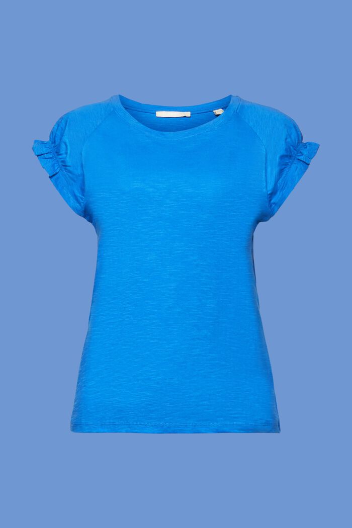 T-shirt med rynkad ärm, 100% bomull, BRIGHT BLUE, detail image number 5