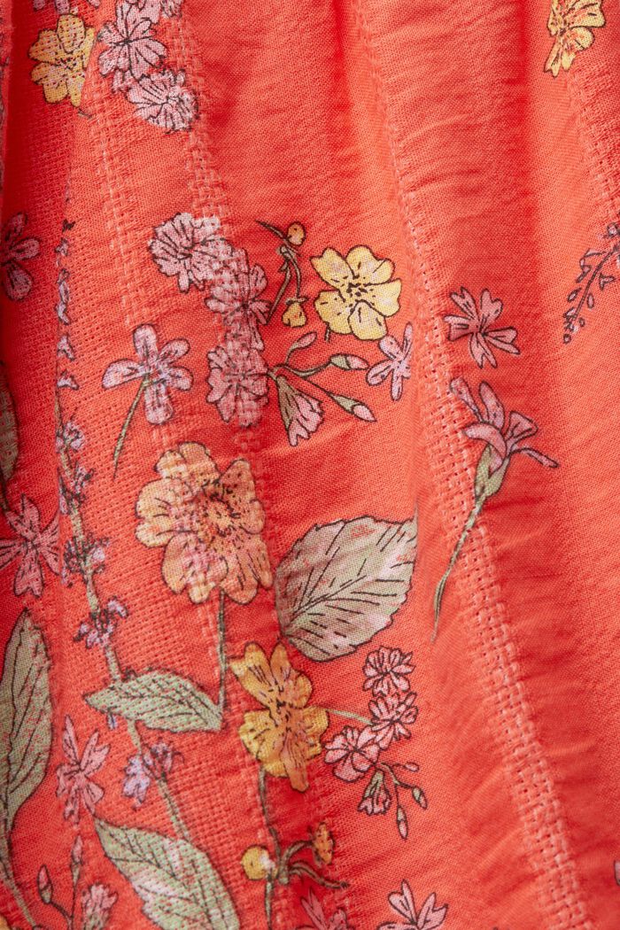 Knälång klänning med blommönster i bomull, CORAL ORANGE, detail image number 5