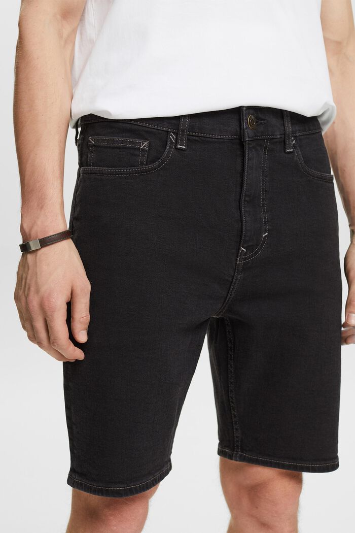 Raka jeansshorts med medelhög midja, BLACK DARK WASHED, detail image number 4