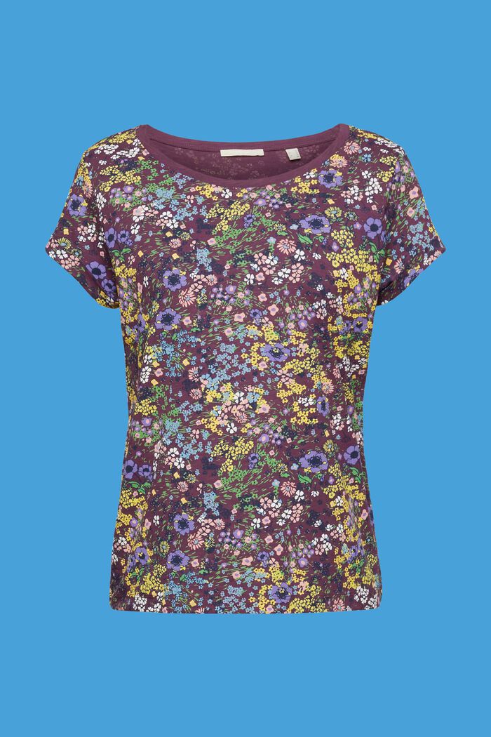 T-shirt i bomull med blommigt tryck, DARK PURPLE, detail image number 5
