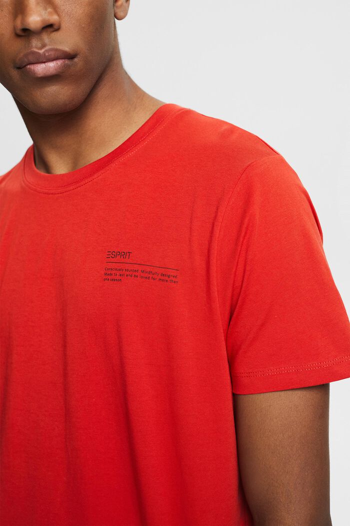 Jersey-T-shirt med tryck, 100% ekobomull, RED ORANGE, overview
