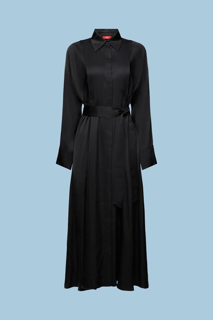 Klänning i satin med skärp, BLACK, detail image number 5