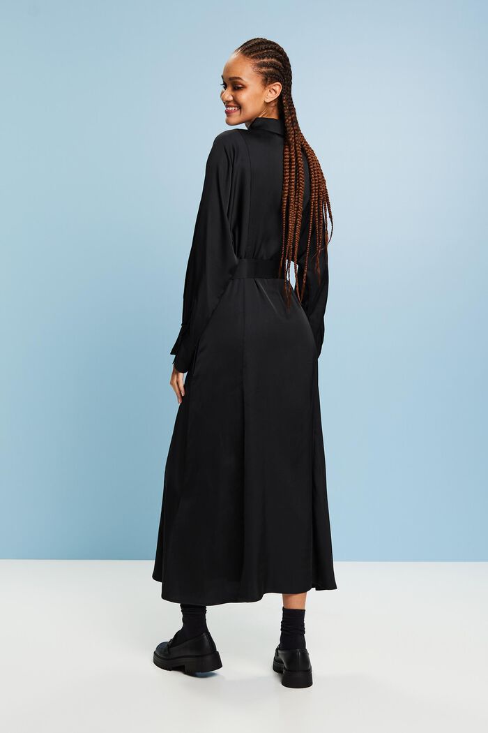 Klänning i satin med skärp, BLACK, detail image number 3