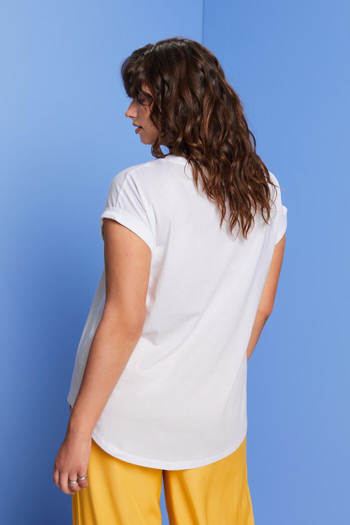 CURVY T-shirt med litet tryck, 100% bomull, WHITE, detail image number 3