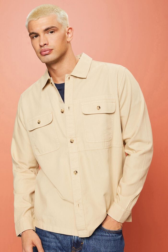 Twill overshirt, 100% bomull, SAND, detail image number 0
