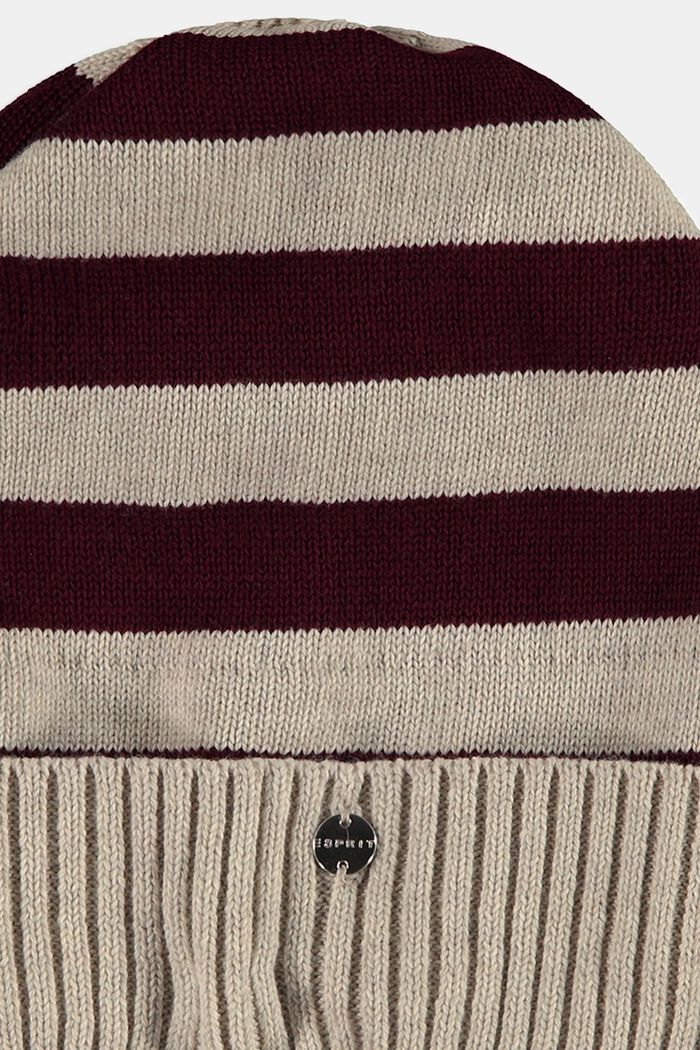 Stickad beanie med ränder, BORDEAUX RED, detail image number 2