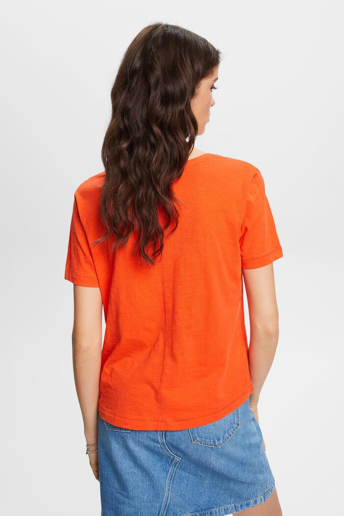 V-ringad bomulls-T-shirt med dekorativa sömmar, ORANGE RED, detail image number 3