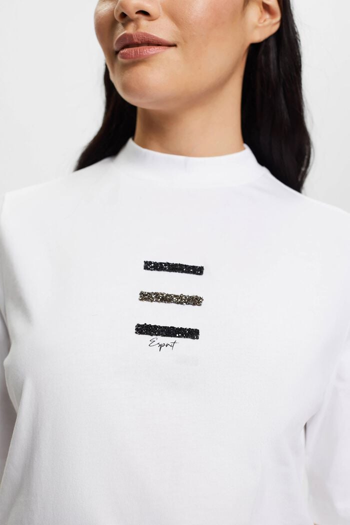 T-shirt med applicerade glittrande stenar, WHITE, detail image number 2