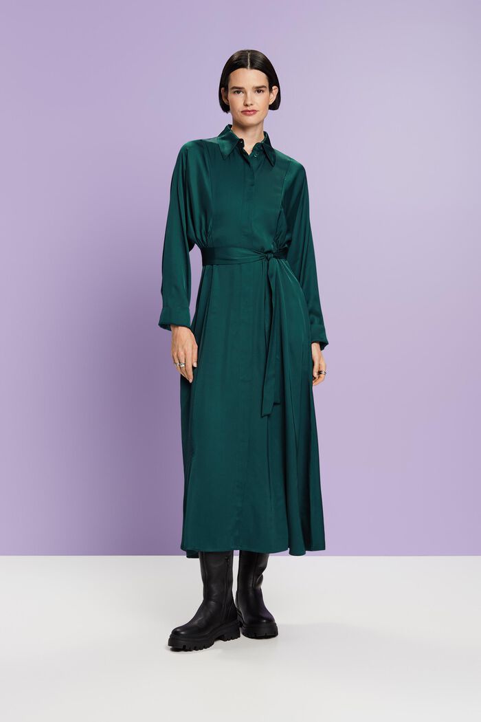 Klänning i satin med skärp, EMERALD GREEN, detail image number 0