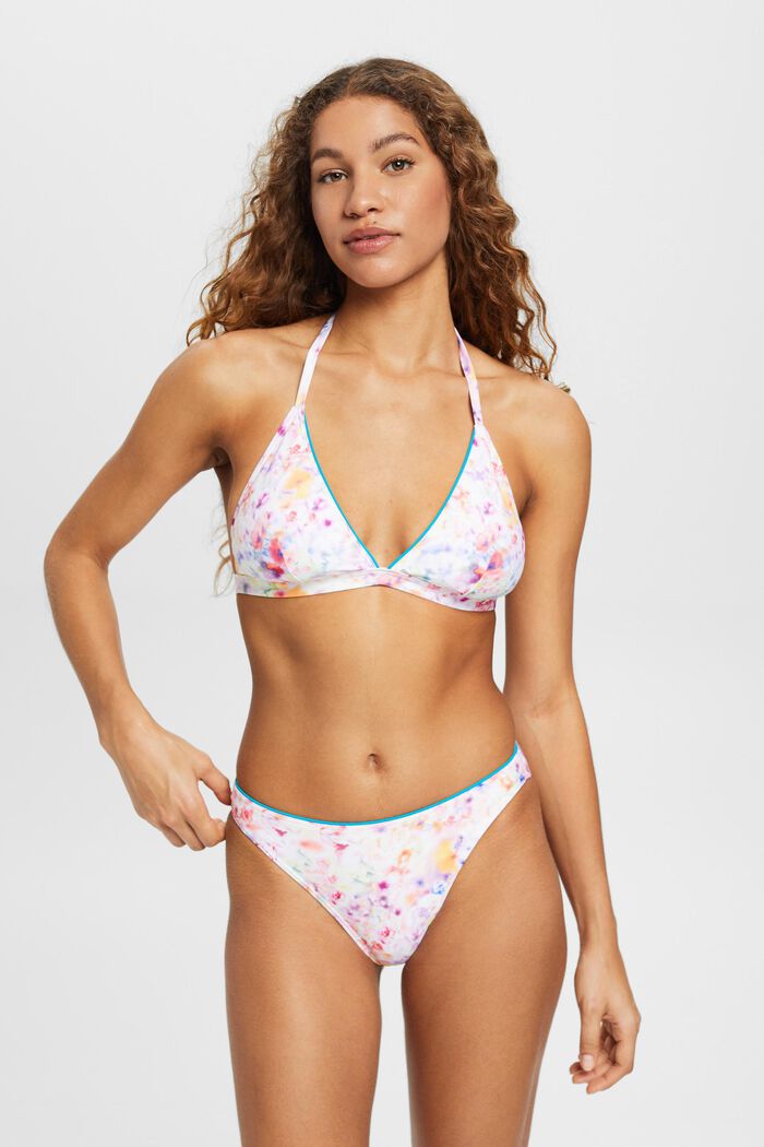 Vadderad halterneck-bikiniöverdel med blomtryck, TEAL BLUE, detail image number 0