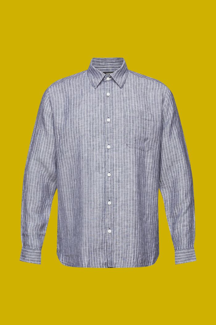 Randig skjorta, 100% linne, NAVY, detail image number 5