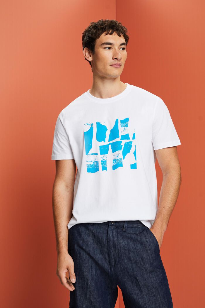 T-shirt med tryck fram, 100% bomull, WHITE, detail image number 0