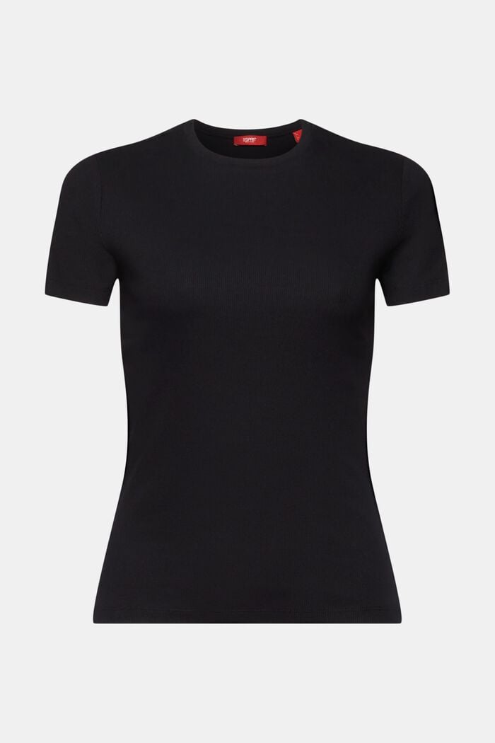 T-shirt i bomullsjersey med rund ringning, BLACK, detail image number 6