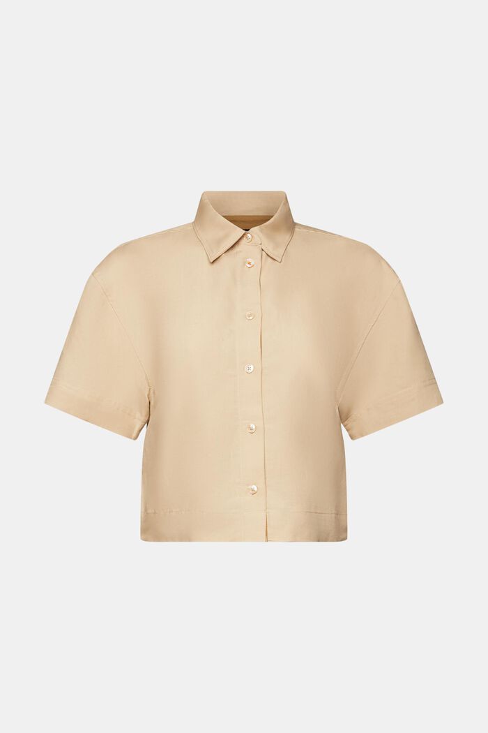 Croppad skjortblus, linne-bomullsmix, SAND, detail image number 6