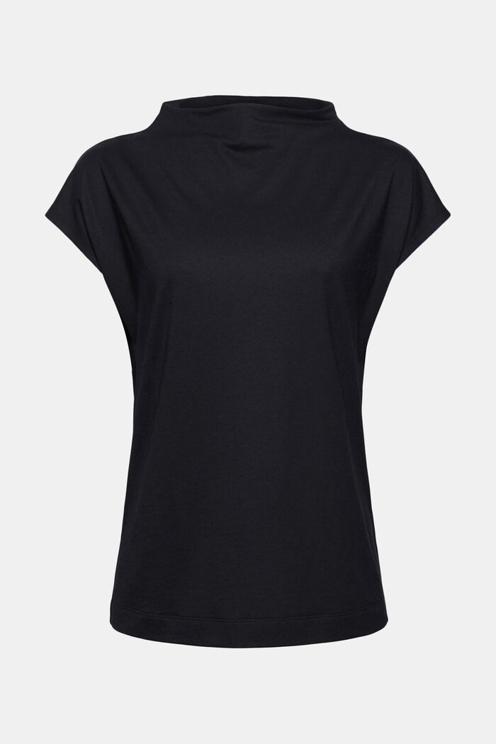 Med TENCEL™: T-shirt med ståkrage, BLACK, detail image number 0