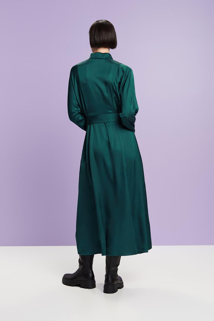Klänning i satin med skärp, EMERALD GREEN, detail image number 4