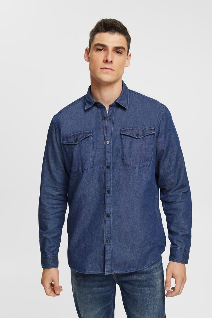 Jeansskjorta, BLUE DARK WASHED, detail image number 0