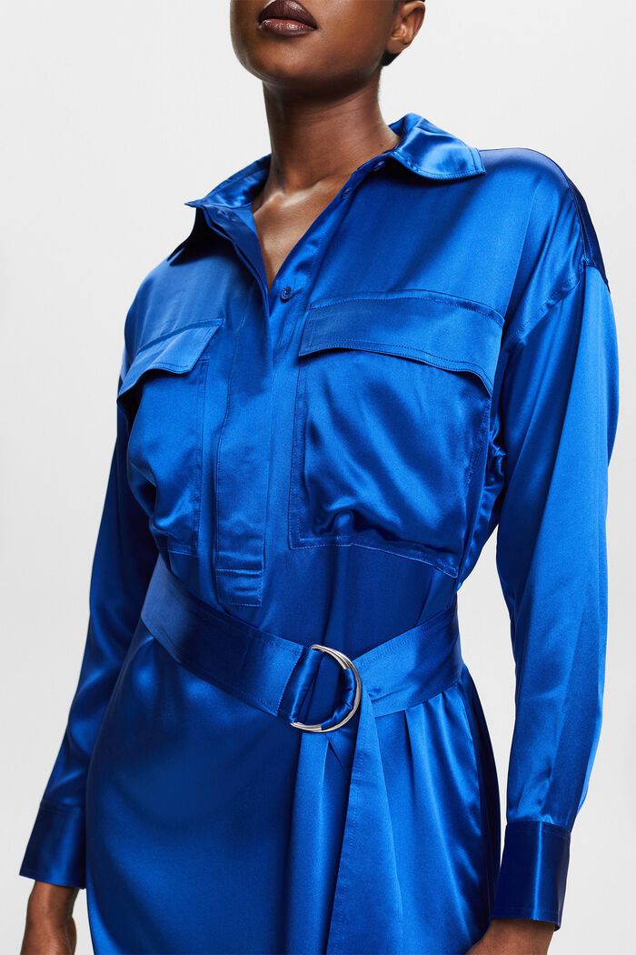 Midiklänning i silkessatin med skärp, BRIGHT BLUE, detail image number 3