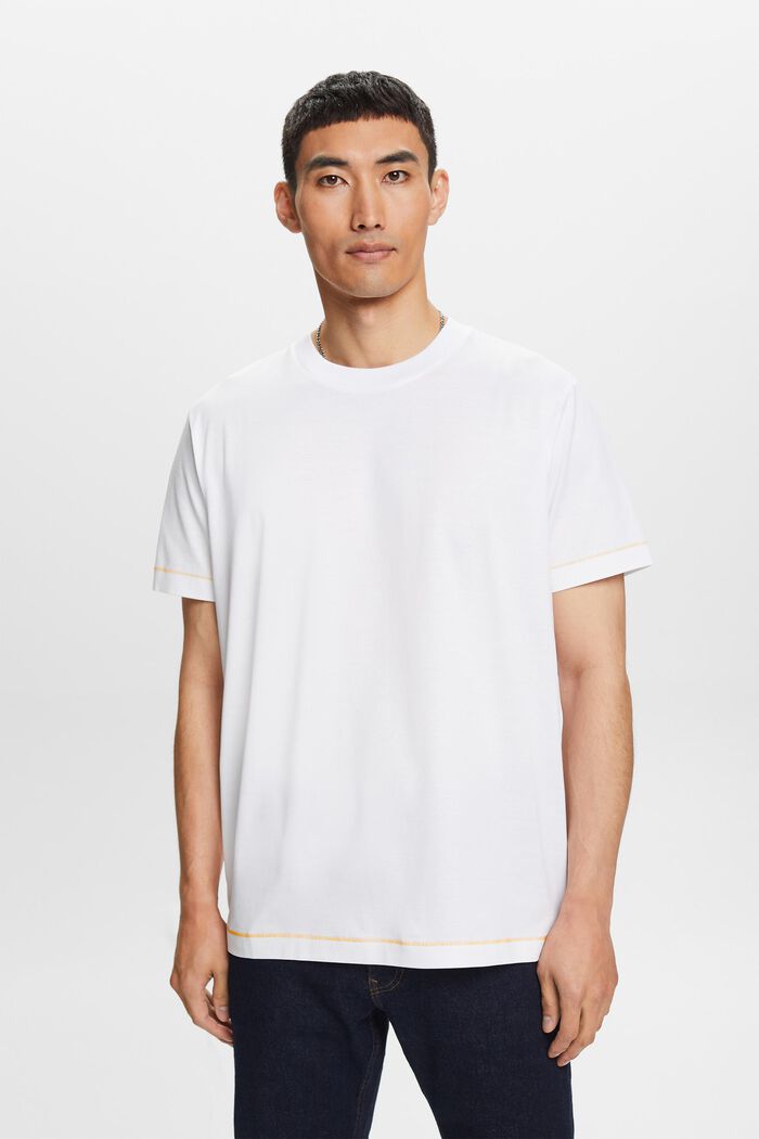 T-shirt i jersey med rund ringning, 100% bomull, WHITE, detail image number 0