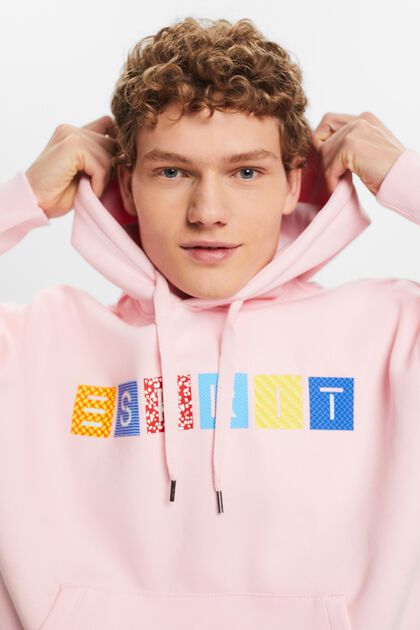 Sweatshirt i fleece med huva och logo