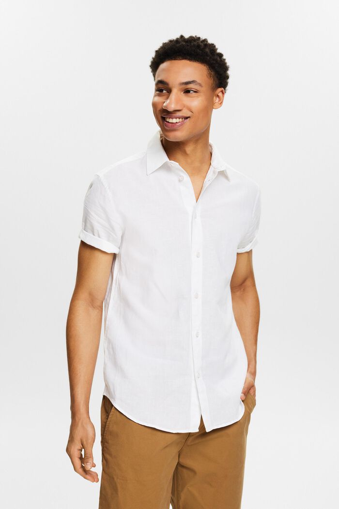 Kortärmad skjorta av linne-bomullsmix, WHITE, detail image number 0