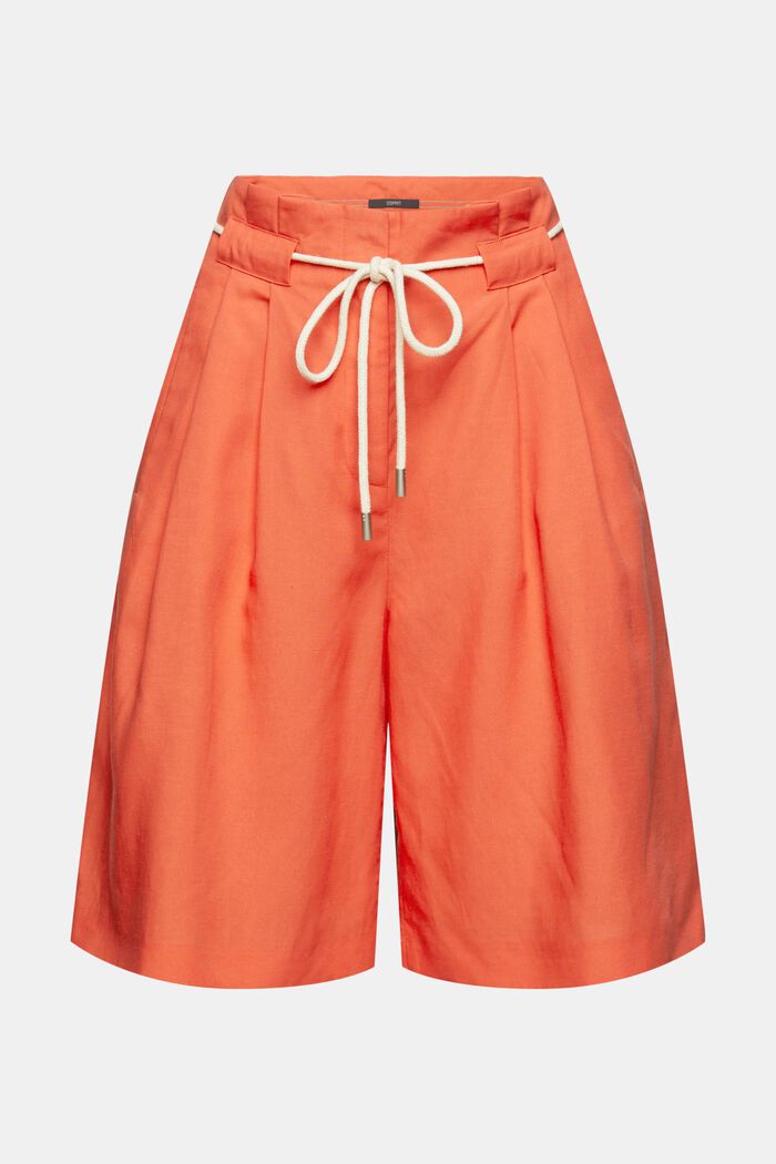 Med linneandel: shorts med dragskolinning, CORAL ORANGE, detail image number 3