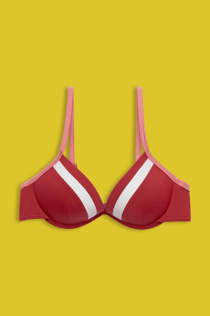 Trefärgad, vadderad bikinitopp med byglar, DARK RED, detail image number 4