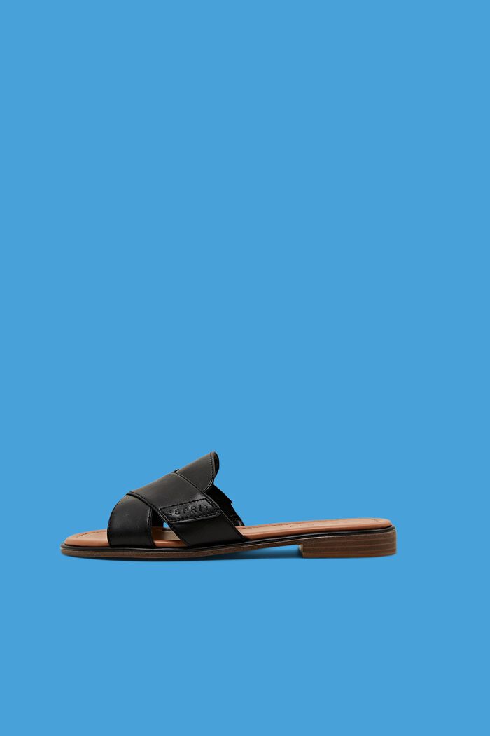 Slip in-sandal i skinnimitation med korsade remmar, BLACK, detail image number 0
