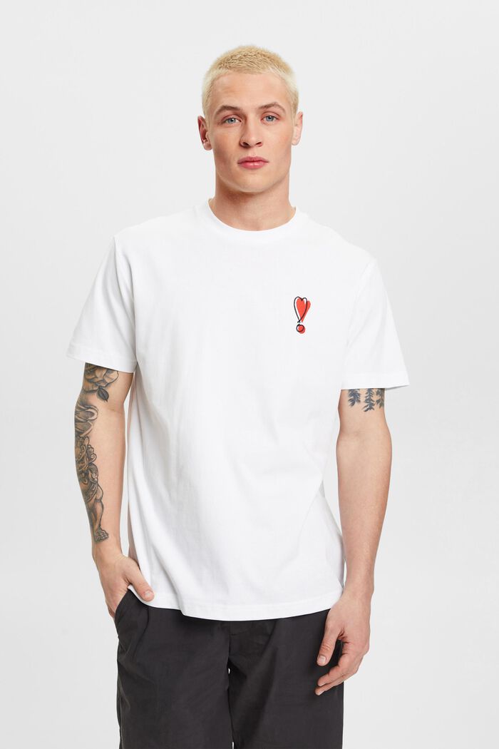 T-shirt med hjärtmotiv i hållbar bomull, WHITE, detail image number 0