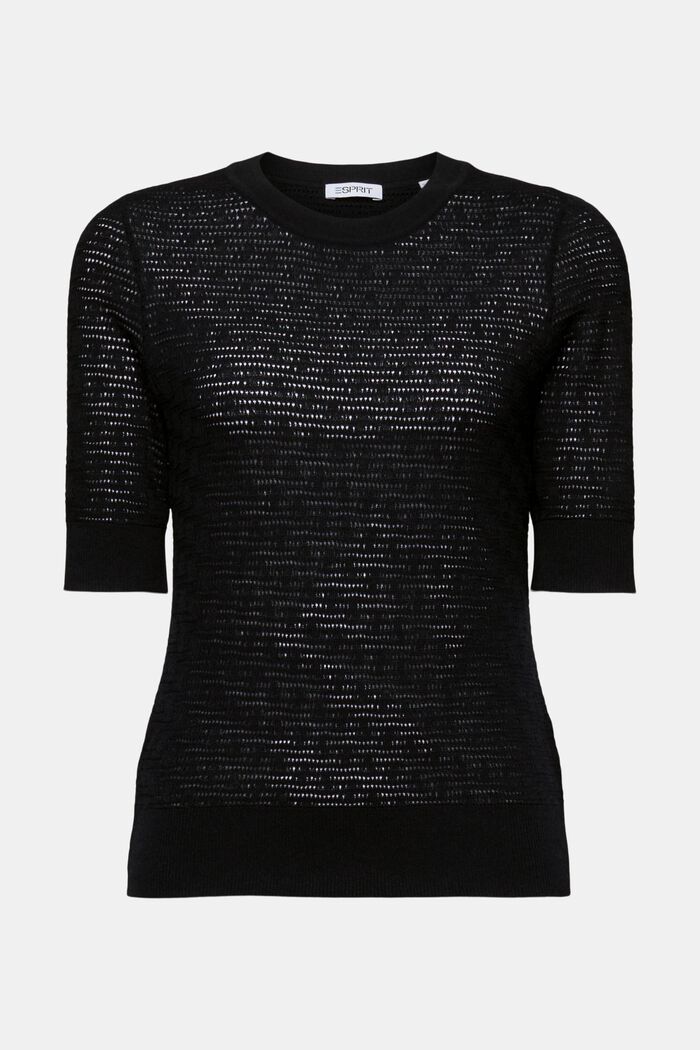 Kortärmad tröja i pointelle-design, BLACK, detail image number 5