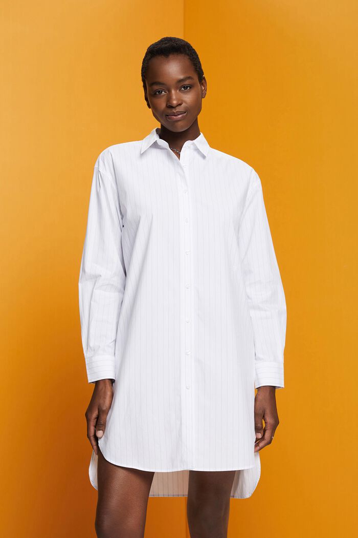 Kritstrecksrandig skjortklänning, 100% bomull, WHITE, detail image number 0