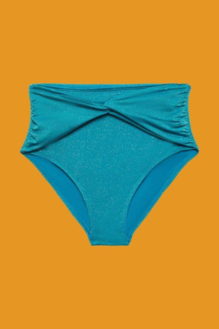 Glittrande bikiniunderdel med hög midja, TEAL BLUE, detail image number 3