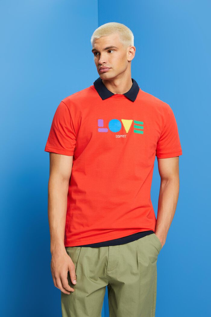T-shirt i ekologisk bomull med geometriskt tryck, ORANGE RED, detail image number 0