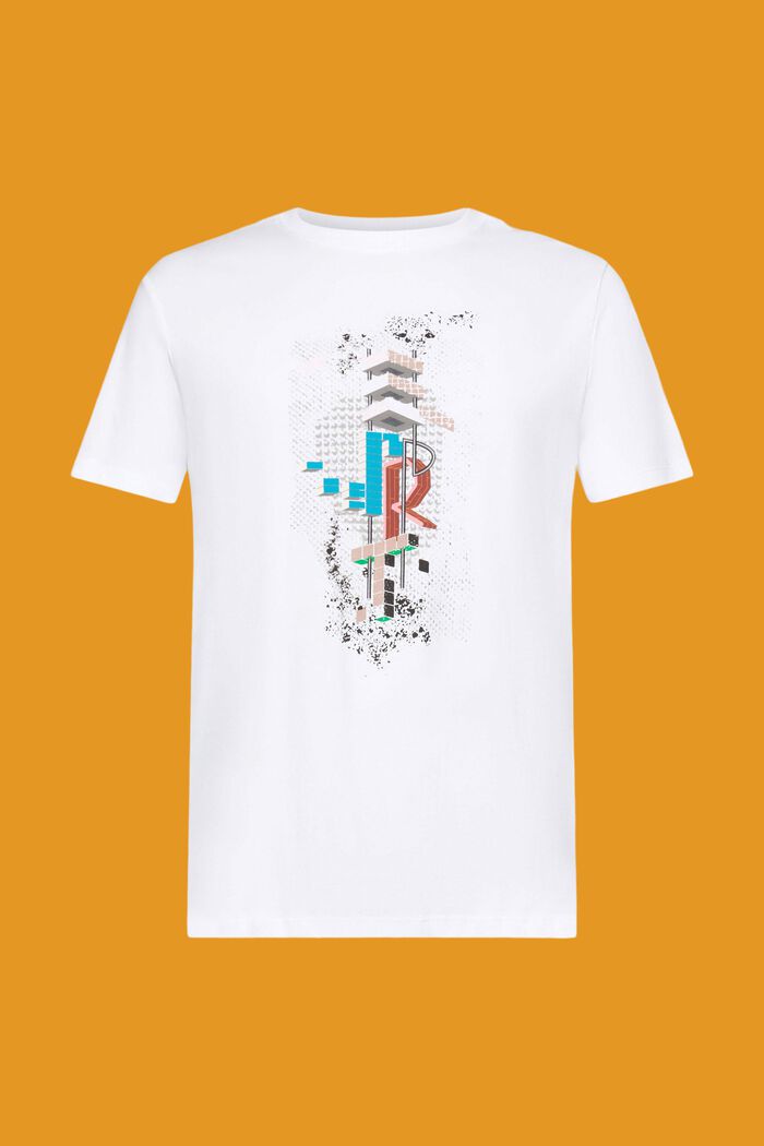 Bomulls-T-shirt i smal modell med tryck fram, WHITE, detail image number 6