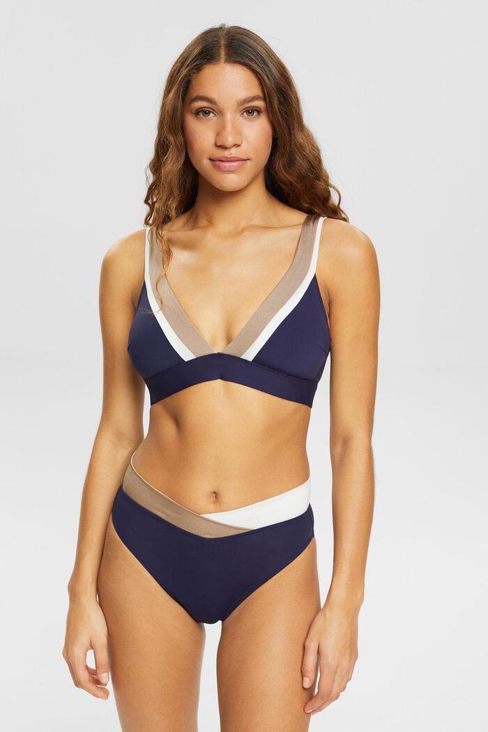 Trefärgad bikiniunderdel med hög midja, NAVY, detail image number 1