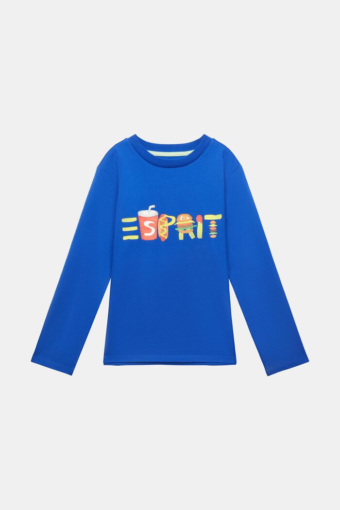 Långärmad bomulls-T-shirt med logo, BRIGHT BLUE, detail image number 0