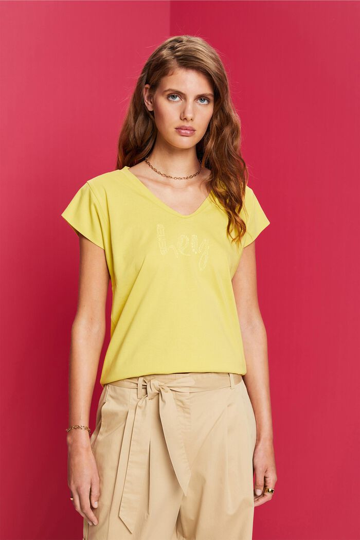 T-shirt med tryck ton-i-ton, 100 % bomull, DUSTY YELLOW, detail image number 0