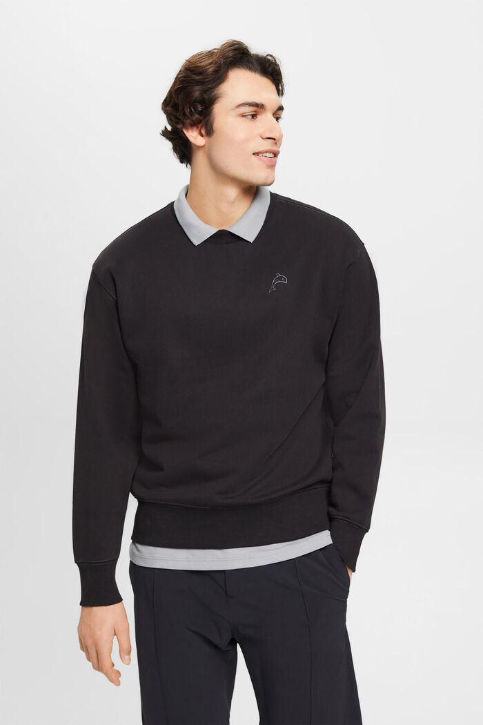 Sweatshirt med litet delfintryck, BLACK, detail image number 0