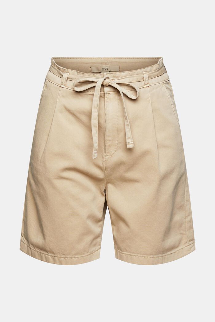 Shorts i 100% pimabomull med hög midja, BEIGE, detail image number 2
