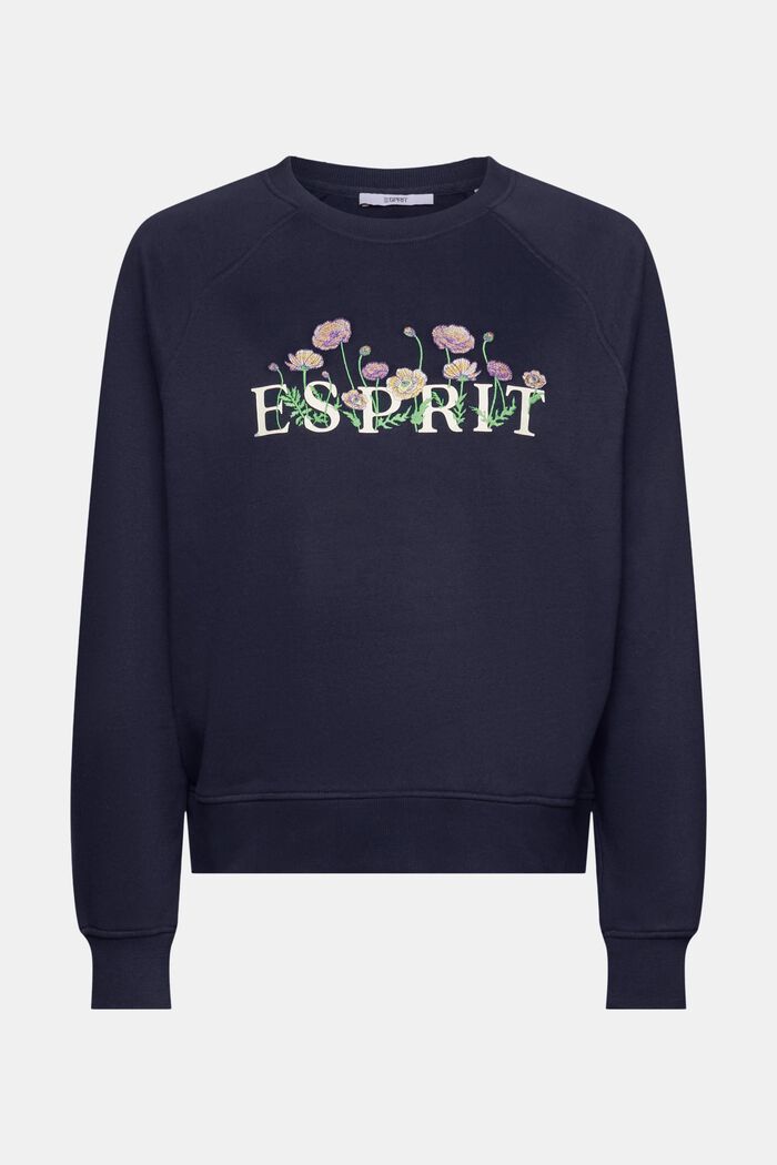 Sweatshirt med logotryck och broderade blommor, NAVY, detail image number 6