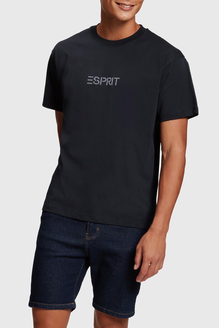 T-shirt med applicerad logo med nitar, BLACK, detail image number 0