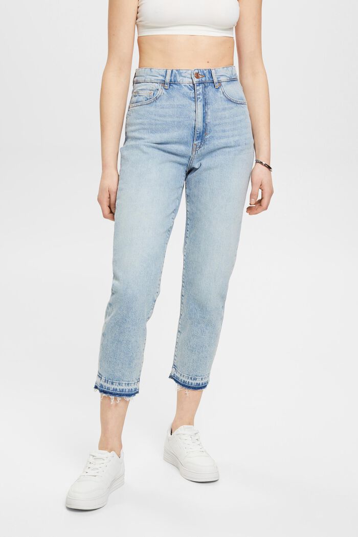 Jeans med hög midja i 90-talsmodell med fransade benslut, BLUE MEDIUM WASHED, detail image number 0