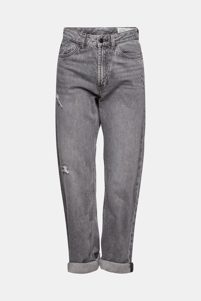 Jeans med hög midja, ekobomull, BLACK LIGHT WASHED, detail image number 6