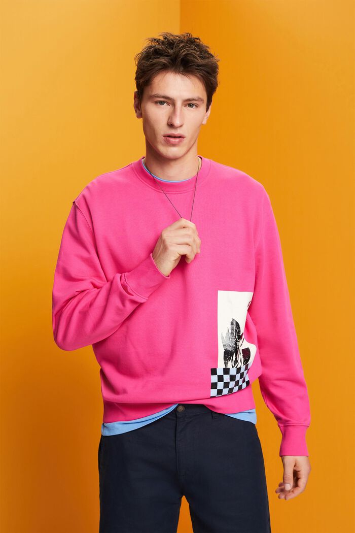 Rundhalsad sweatshirt med tryck, 100% bomull, PINK FUCHSIA, detail image number 0