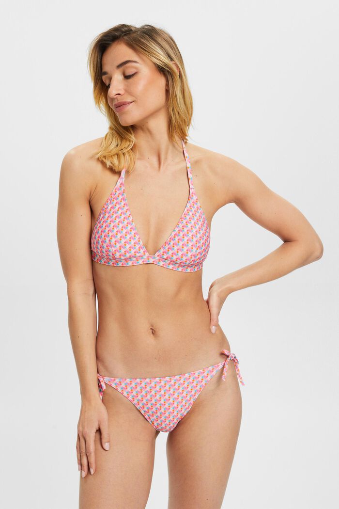 Vadderad, mönstrad bikiniöverdel med halterneck, PINK FUCHSIA, detail image number 0