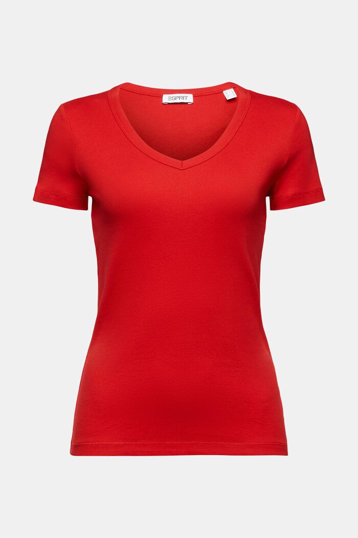 V-ringad T-shirt i bomull, DARK RED, detail image number 5