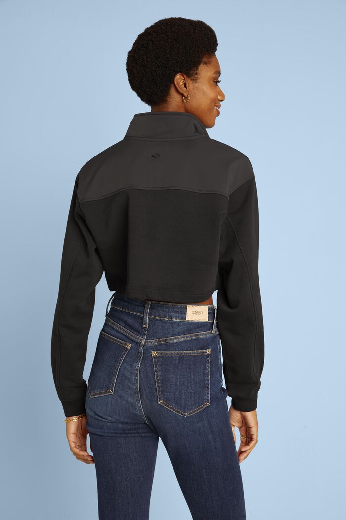 Kort sweatshirt i ekologisk bomullsfrotté, BLACK, detail image number 3